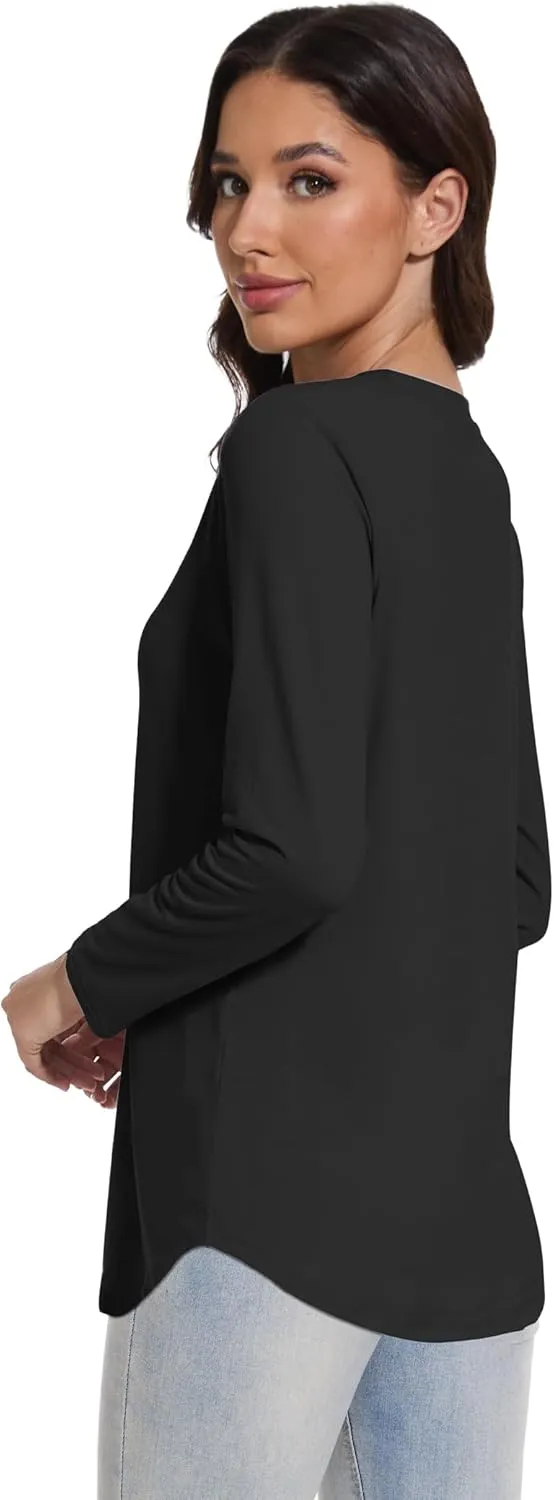 1/4 Pack Womens Long Sleeve Tunic Tops for Leggings Loose Fit Tee Shirts Crew Neck Plus Size T Shirts Blouses Tops