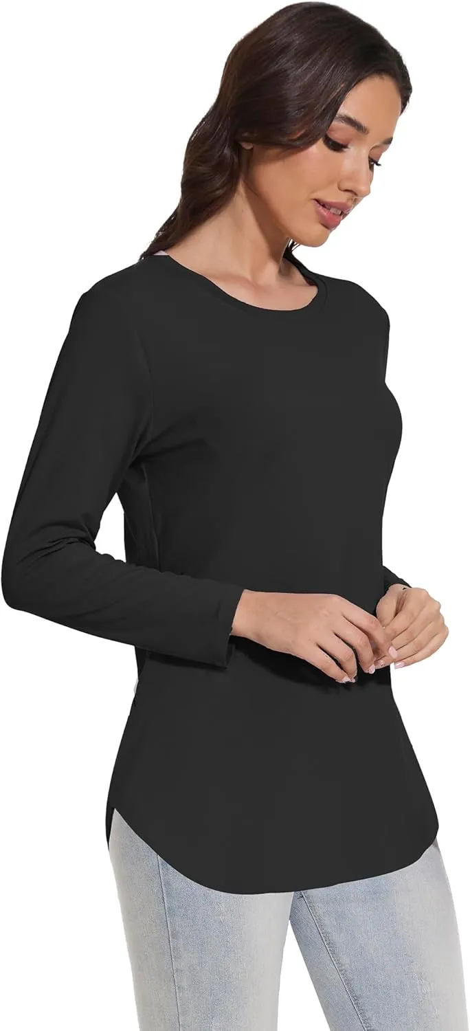 1/4 Pack Womens Long Sleeve Tunic Tops for Leggings Loose Fit Tee Shirts Crew Neck Plus Size T Shirts Blouses Tops