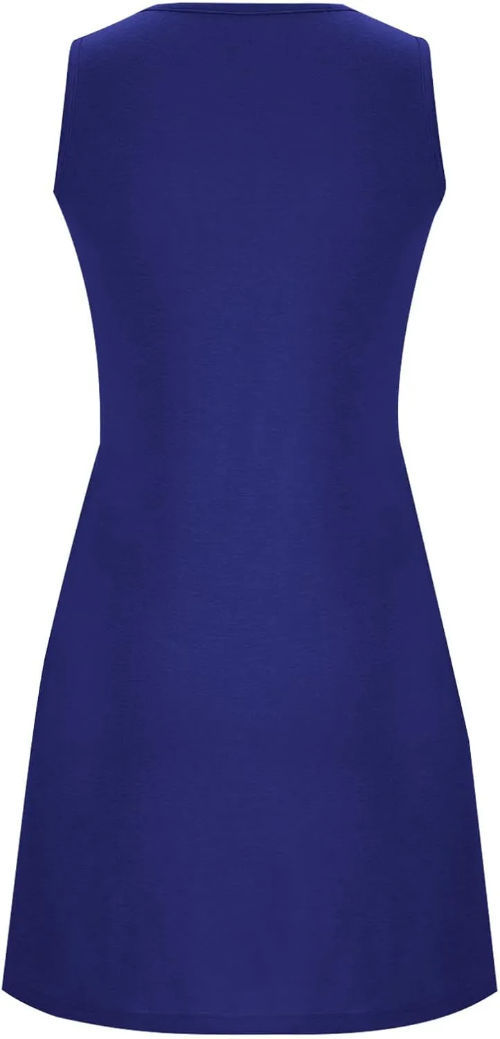 2024 Women's Loose Casul Sleeveless Solid Ruffle Crew Neck Sundresses with Pockets A-Line Beach Vacation Mini Dress