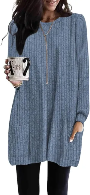 2025 Long Shirts for Women to Wear with Leggings Long Sleeve Tunic Tops Loose Fit Dressy Tunic Sweaters with Pockets