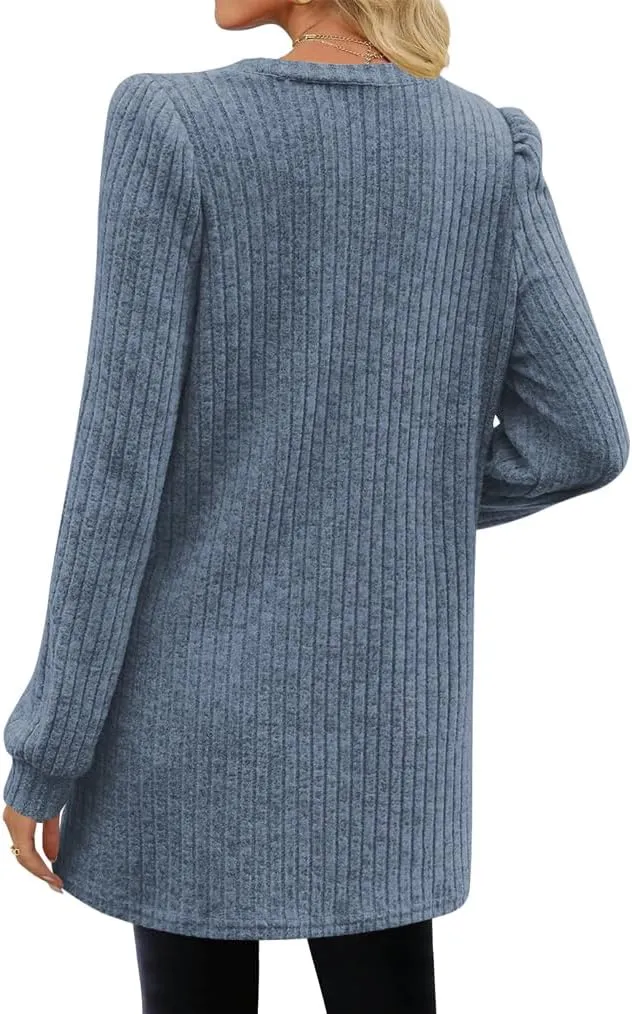 2025 Long Shirts for Women to Wear with Leggings Long Sleeve Tunic Tops Loose Fit Dressy Tunic Sweaters with Pockets