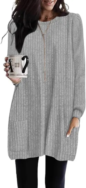 2025 Long Shirts for Women to Wear with Leggings Long Sleeve Tunic Tops Loose Fit Dressy Tunic Sweaters with Pockets