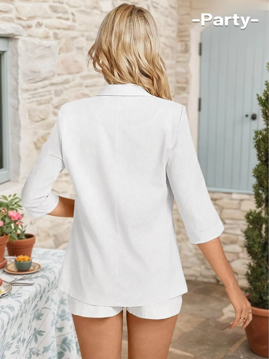 2025 Women's Summer Linen Blazer 3/4 Sleeve Lightweight Fully-Lined Slim Elegant Casual Work Jacket with Pockets