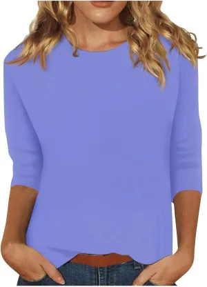 3/4 Length Sleeve Womens Tops Dressy Casual Summer Bell Elbow Sleeve Blouses Work Tunic Shirts