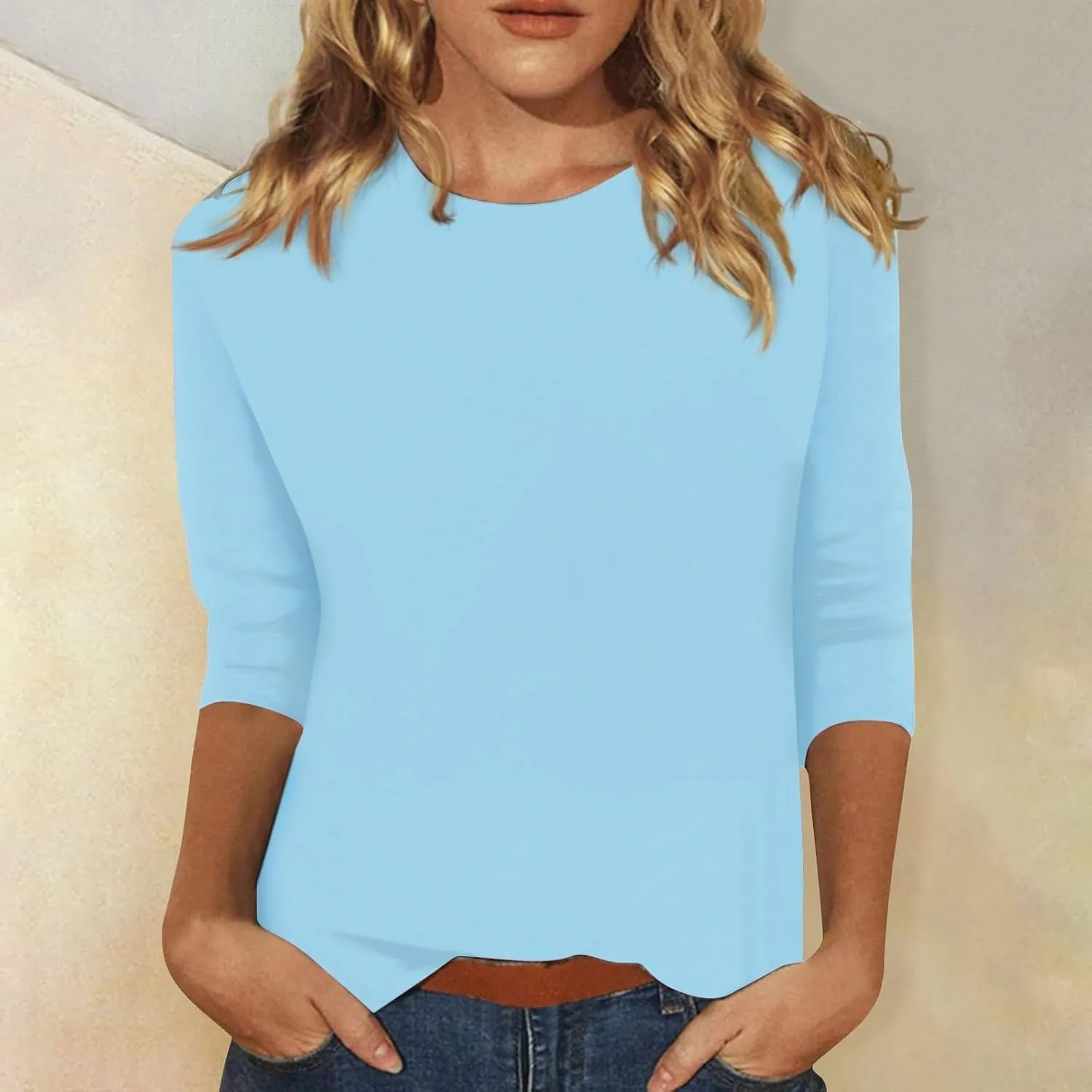 3/4 Length Sleeve Womens Tops Dressy Casual Summer Bell Elbow Sleeve Blouses Work Tunic Shirts