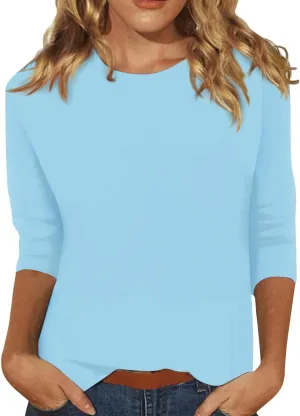 3/4 Length Sleeve Womens Tops Dressy Casual Summer Bell Elbow Sleeve Blouses Work Tunic Shirts