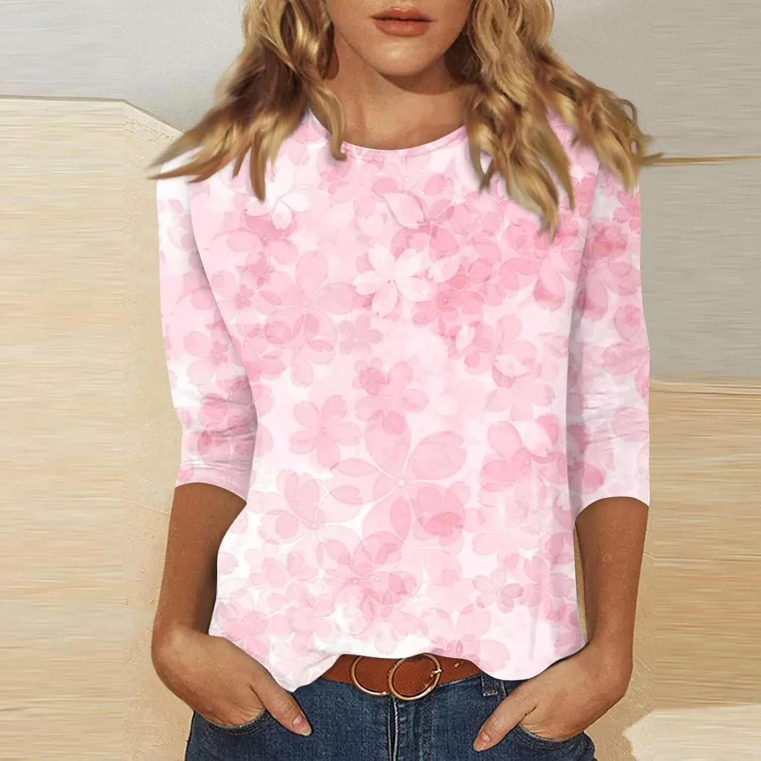 3/4 Length Sleeve Womens Tops Dressy Casual Summer Bell Elbow Sleeve Blouses Work Tunic Shirts