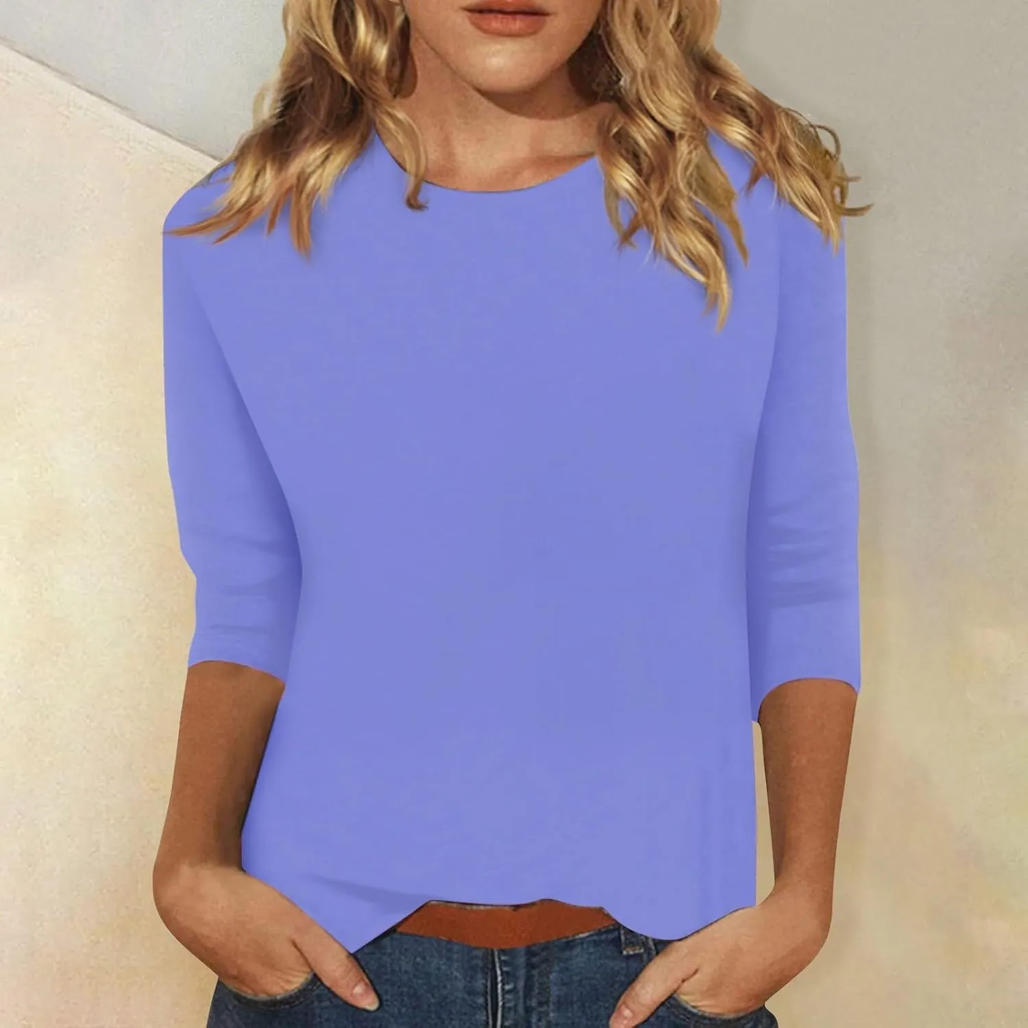 3/4 Length Sleeve Womens Tops Dressy Casual Summer Bell Elbow Sleeve Blouses Work Tunic Shirts