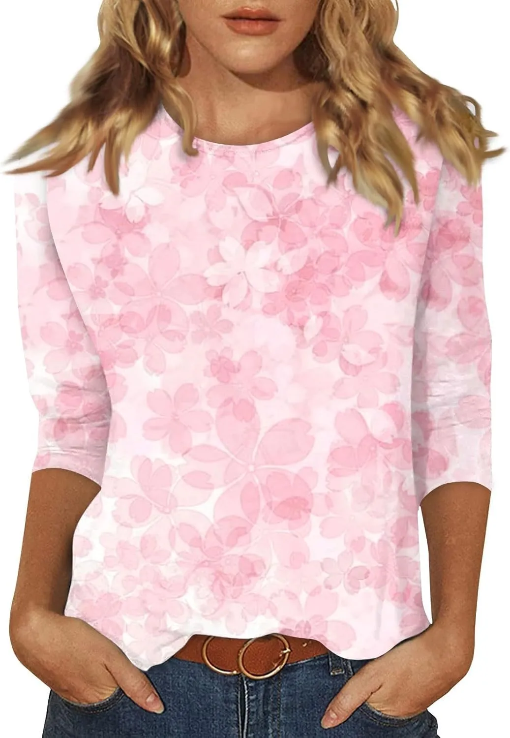 3/4 Length Sleeve Womens Tops Dressy Casual Summer Bell Elbow Sleeve Blouses Work Tunic Shirts