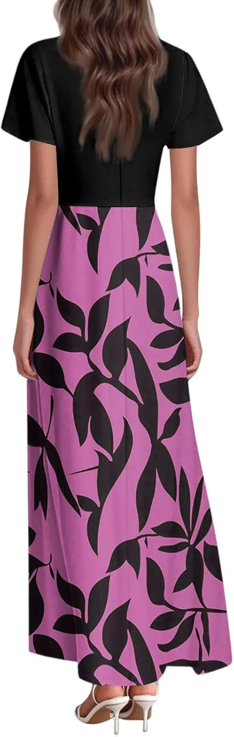 4th of July Dress for Women 2025 Summer Floral V Neck Wrap Short Sleeve Beach Sundress Flowy Elegant Casual Maxi Dresses