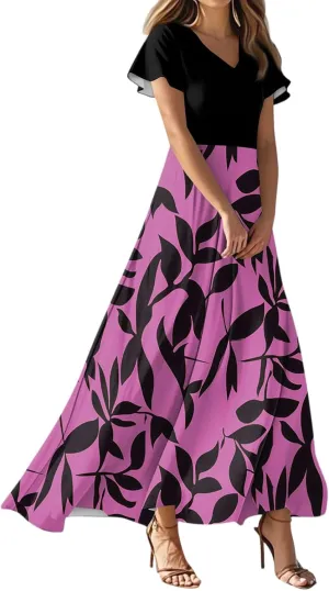 4th of July Dress for Women 2025 Summer Floral V Neck Wrap Short Sleeve Beach Sundress Flowy Elegant Casual Maxi Dresses