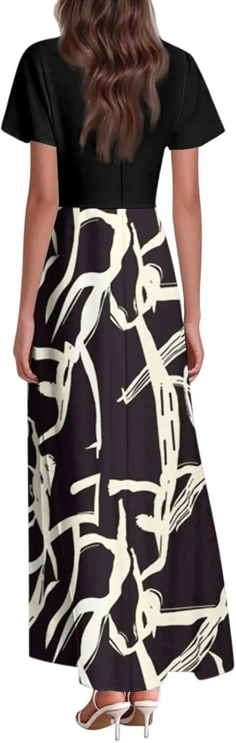 4th of July Dress for Women 2025 Summer Floral V Neck Wrap Short Sleeve Beach Sundress Flowy Elegant Casual Maxi Dresses