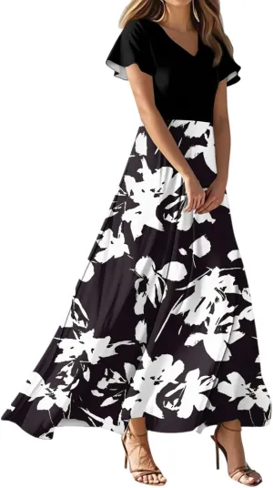 4th of July Dress for Women 2025 Summer Floral V Neck Wrap Short Sleeve Beach Sundress Flowy Elegant Casual Maxi Dresses
