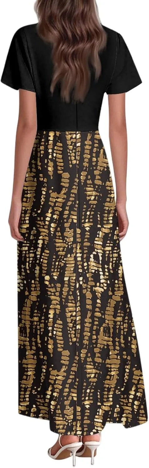 4th of July Dress for Women 2025 Summer Floral V Neck Wrap Short Sleeve Beach Sundress Flowy Elegant Casual Maxi Dresses