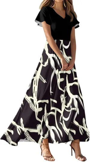 4th of July Dress for Women 2025 Summer Floral V Neck Wrap Short Sleeve Beach Sundress Flowy Elegant Casual Maxi Dresses