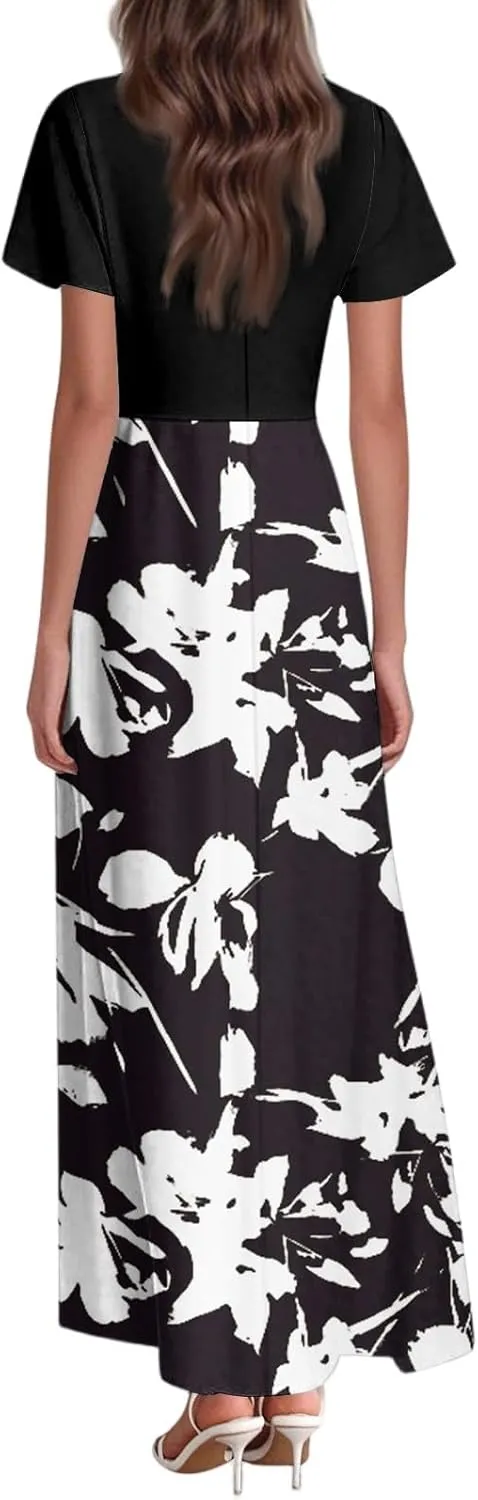 4th of July Dress for Women 2025 Summer Floral V Neck Wrap Short Sleeve Beach Sundress Flowy Elegant Casual Maxi Dresses