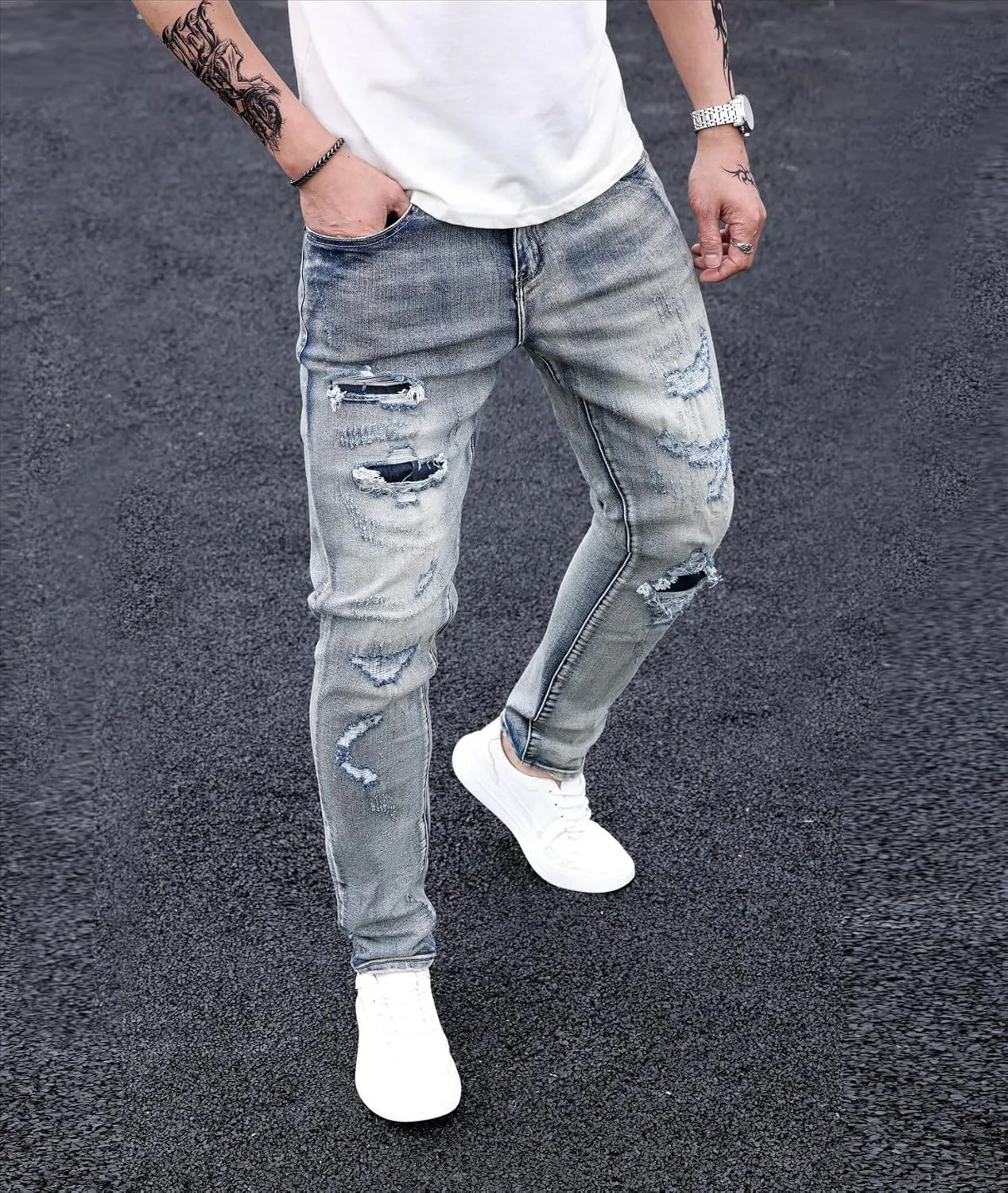 ABSECAI Men's Ripped Jeans Slim Fit Skinny Stretch Jeans Pant