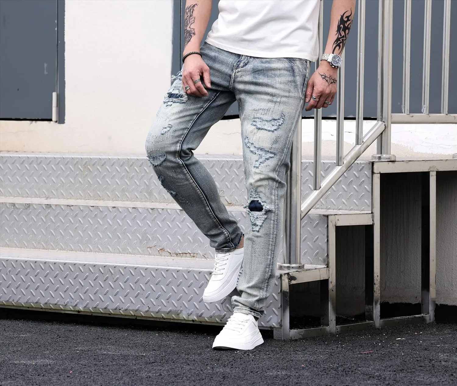 ABSECAI Men's Ripped Jeans Slim Fit Skinny Stretch Jeans Pant