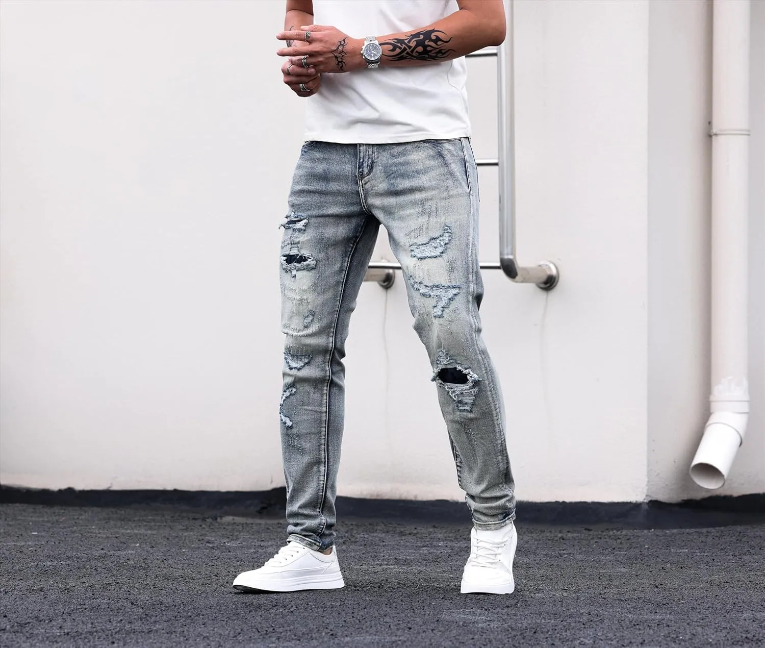 ABSECAI Men's Ripped Jeans Slim Fit Skinny Stretch Jeans Pant