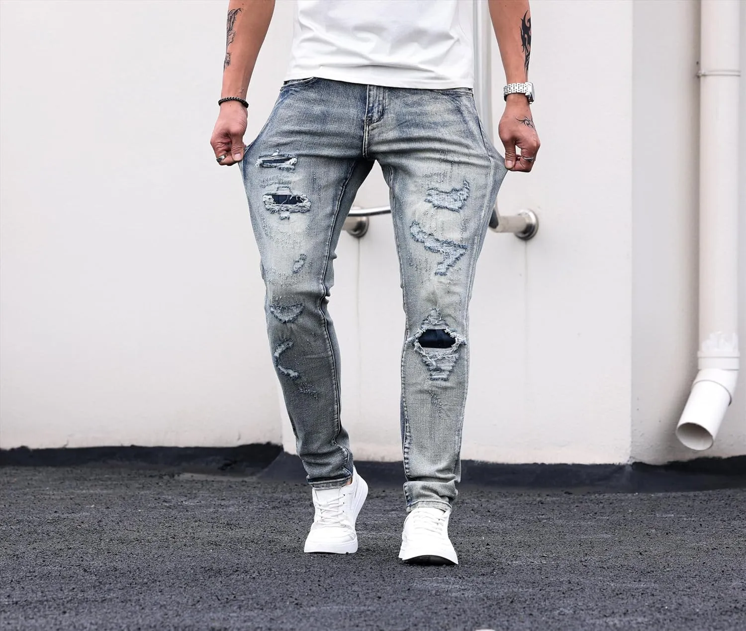 ABSECAI Men's Ripped Jeans Slim Fit Skinny Stretch Jeans Pant