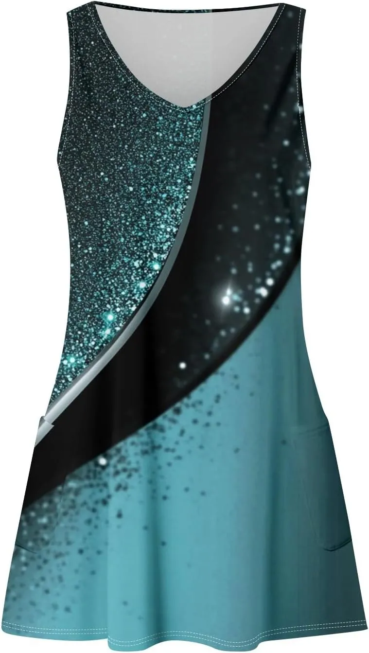 ADHOWBEW Beach Dresses for Women 2025 V Neck Tropical Elegant Casual Sleeveless Sexy Plus Size Flowy Dress