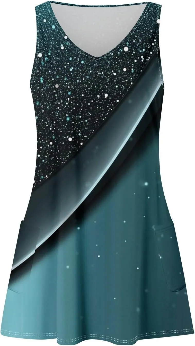 ADHOWBEW Beach Dresses for Women 2025 V Neck Tropical Elegant Casual Sleeveless Sexy Plus Size Flowy Dress