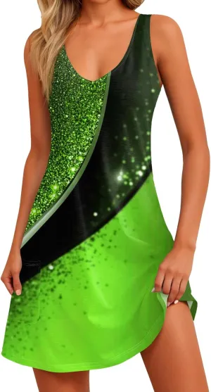 ADHOWBEW Beach Dresses for Women 2025 V Neck Tropical Elegant Casual Sleeveless Sexy Plus Size Flowy Dress