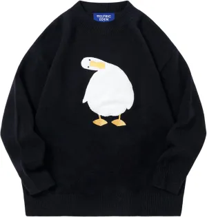 Aelfric Eden Oversized Sweaters for Women Trendy Unisex Duck Graphic Knit Fall Sweater Streetwear Couple Crewneck Pullover