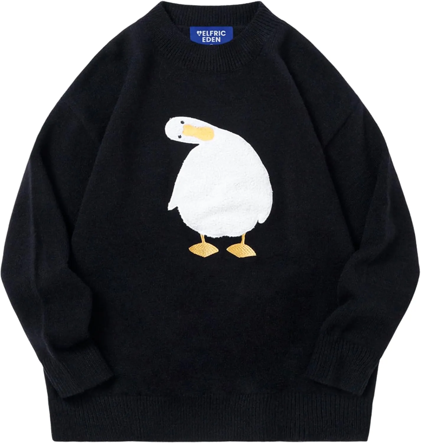 Aelfric Eden Oversized Sweaters for Women Trendy Unisex Duck Graphic Knit Fall Sweater Streetwear Couple Crewneck Pullover