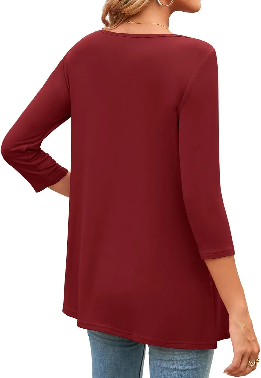 Amoretu Womens Long Tunic Tops 3/4 Sleeve Shirts Boat Neck Tees