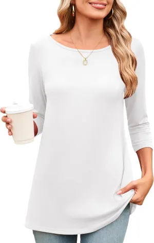 Amoretu Womens Long Tunic Tops 3/4 Sleeve Shirts Boat Neck Tees