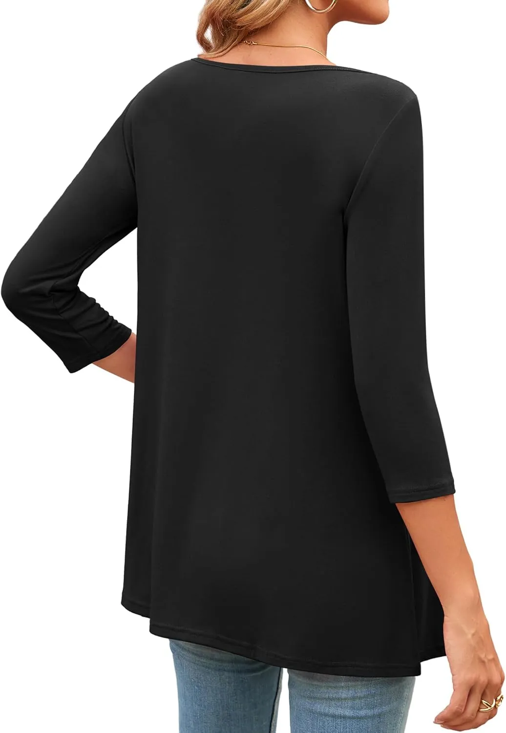 Amoretu Womens Long Tunic Tops 3/4 Sleeve Shirts Boat Neck Tees
