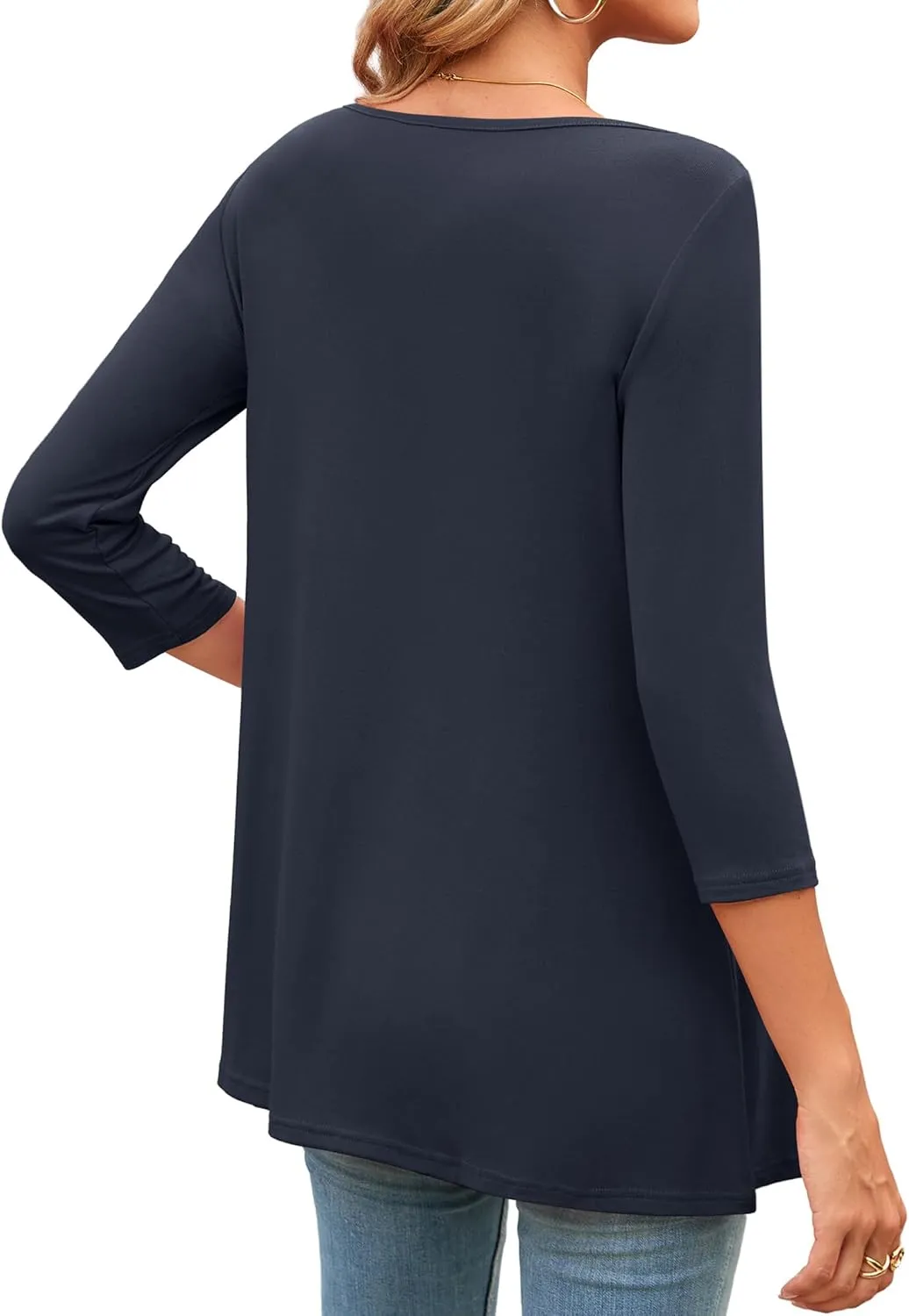 Amoretu Womens Long Tunic Tops 3/4 Sleeve Shirts Boat Neck Tees