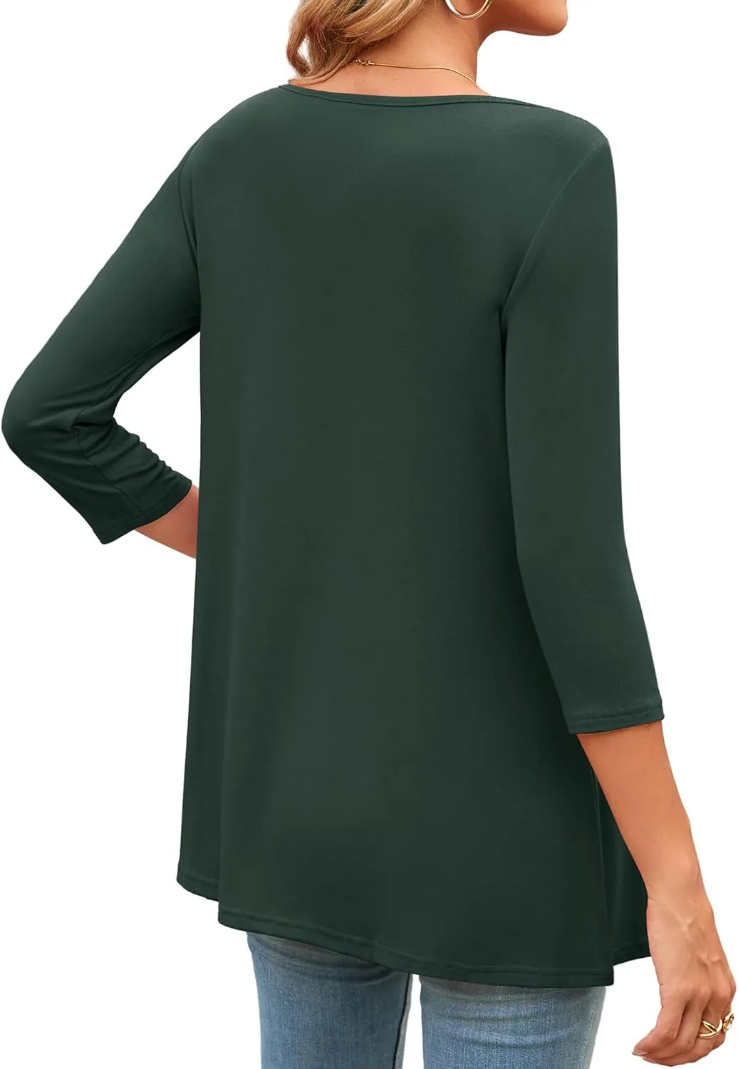 Amoretu Womens Long Tunic Tops 3/4 Sleeve Shirts Boat Neck Tees