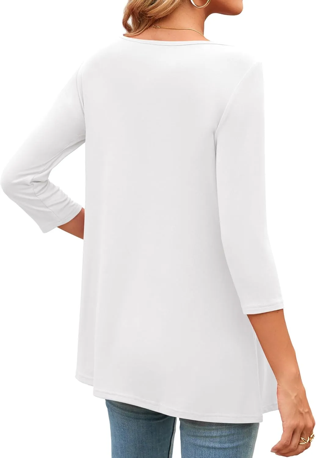 Amoretu Womens Long Tunic Tops 3/4 Sleeve Shirts Boat Neck Tees