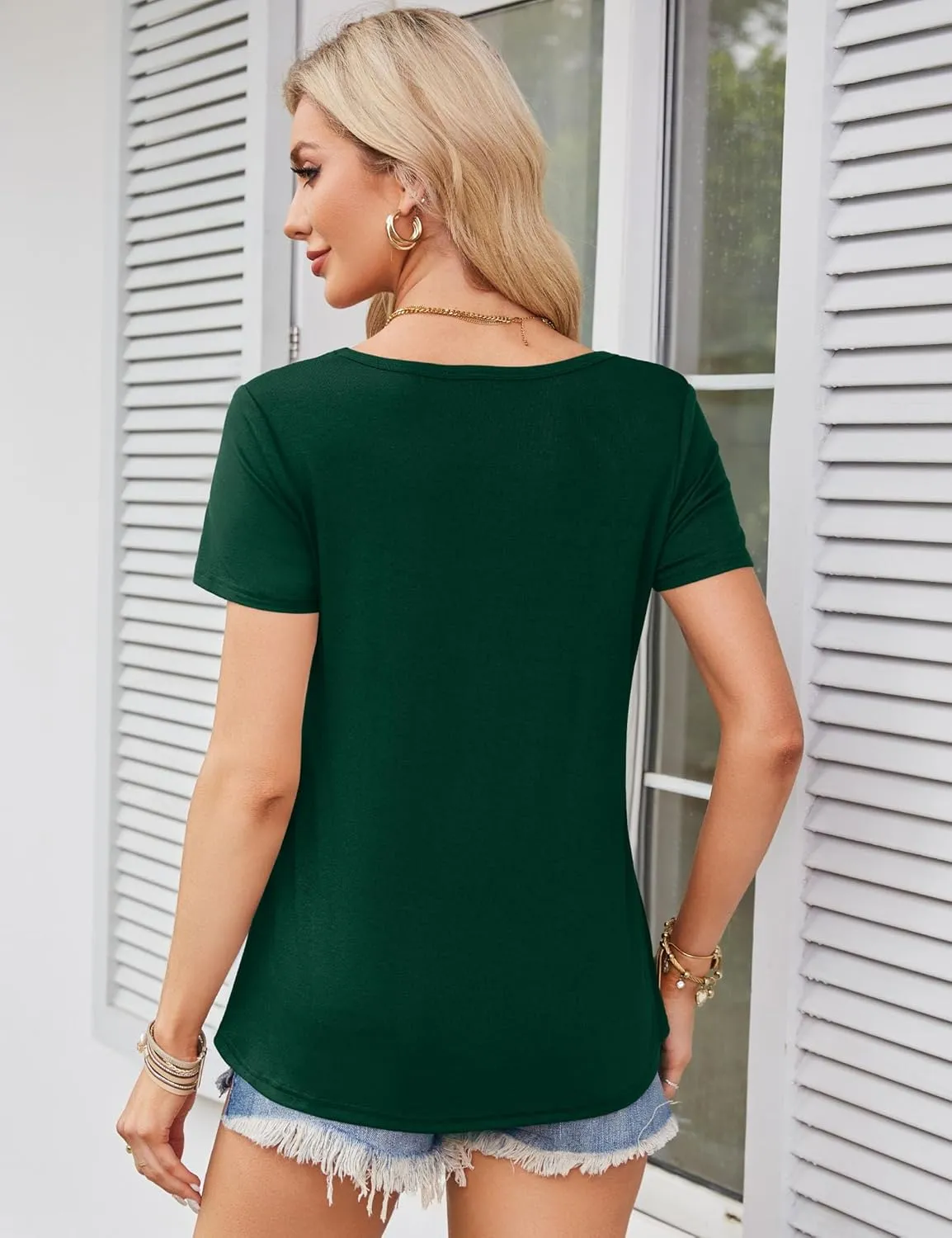 Amoretu Womens Scoop Neck Tshirt Short Sleeve Shirts Swing Tunic Tops Loose Fit