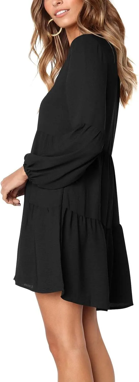 Amoretu Womens Tunic Dress Long Sleeve V Neck Casual Loose Flowy Swing Shift Dresses