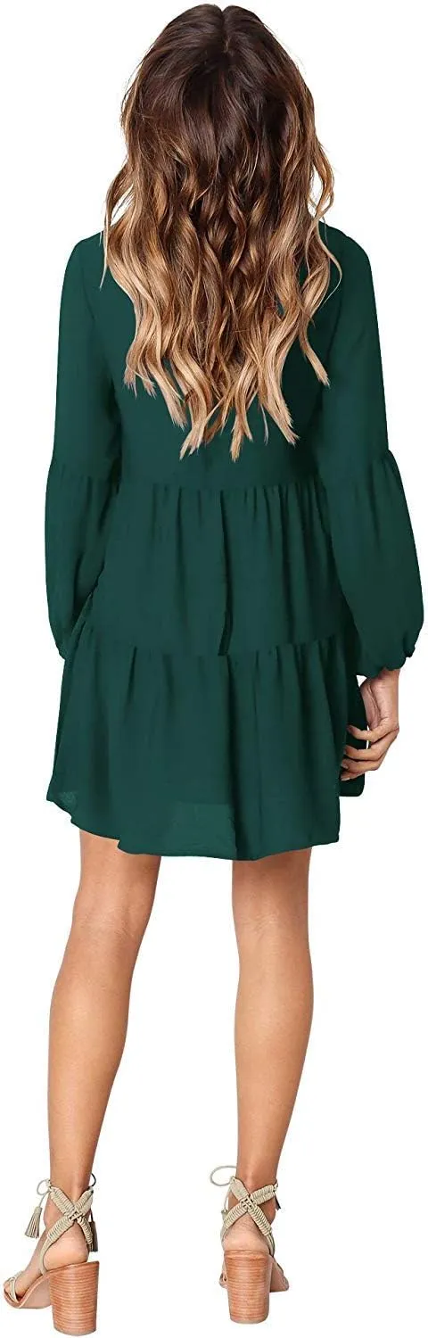 Amoretu Womens Tunic Dress Long Sleeve V Neck Casual Loose Flowy Swing Shift Dresses