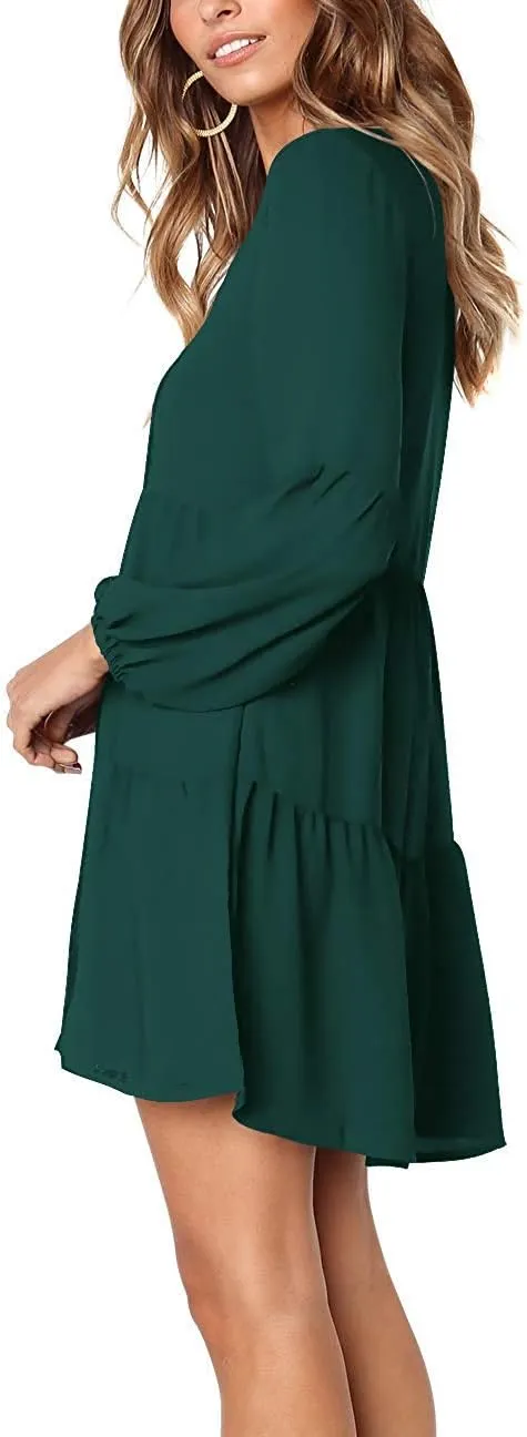 Amoretu Womens Tunic Dress Long Sleeve V Neck Casual Loose Flowy Swing Shift Dresses