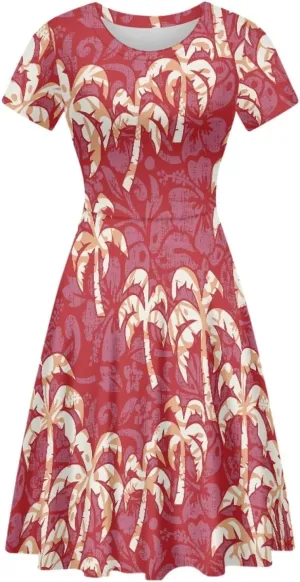 AmzPrint Women's Hawaiian Luau Dress in Hibiscus Elegant Casual Short Mini Swing A-Line Party Floral Dress for Wedding Guest