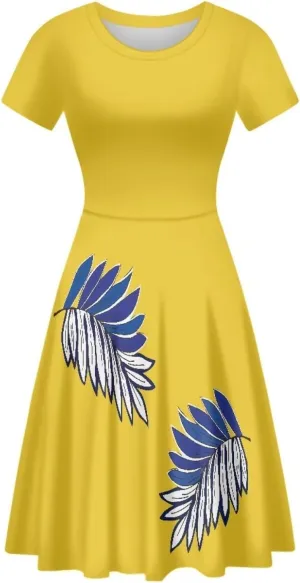 AmzPrint Women's Hawaiian Luau Dress in Hibiscus Elegant Casual Short Mini Swing A-Line Party Floral Dress for Wedding Guest
