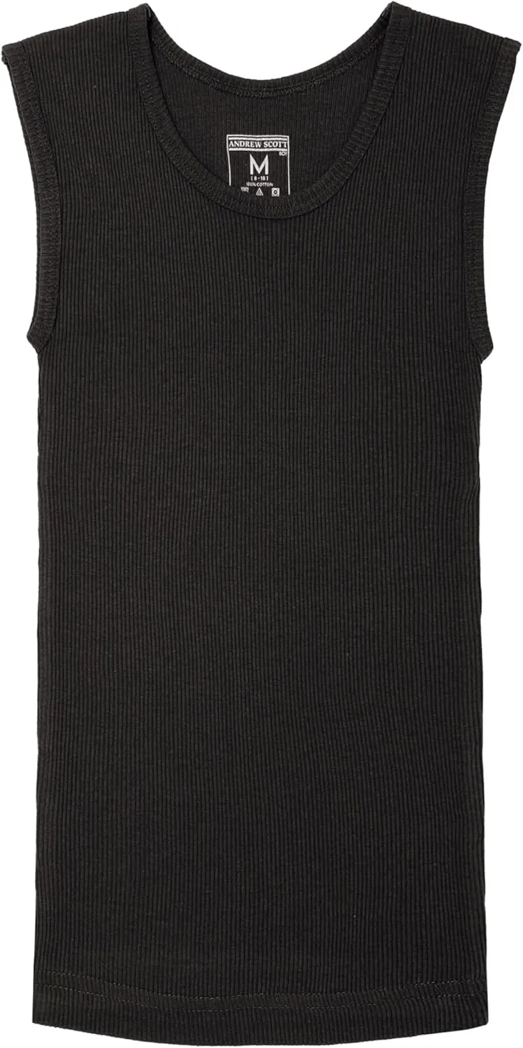 Andrew Scott Boys' Muscle Tank Top | Cotton Color Sleeveless Crew Neck Undershirts -Pack of 10