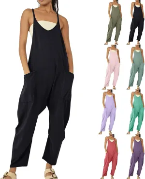 Aniywn Spaghetti Strap Overalls Long Harem Pants Romper Casual Loose Sleeveless Rompers Baggy Overalls Jumpers with Pockets