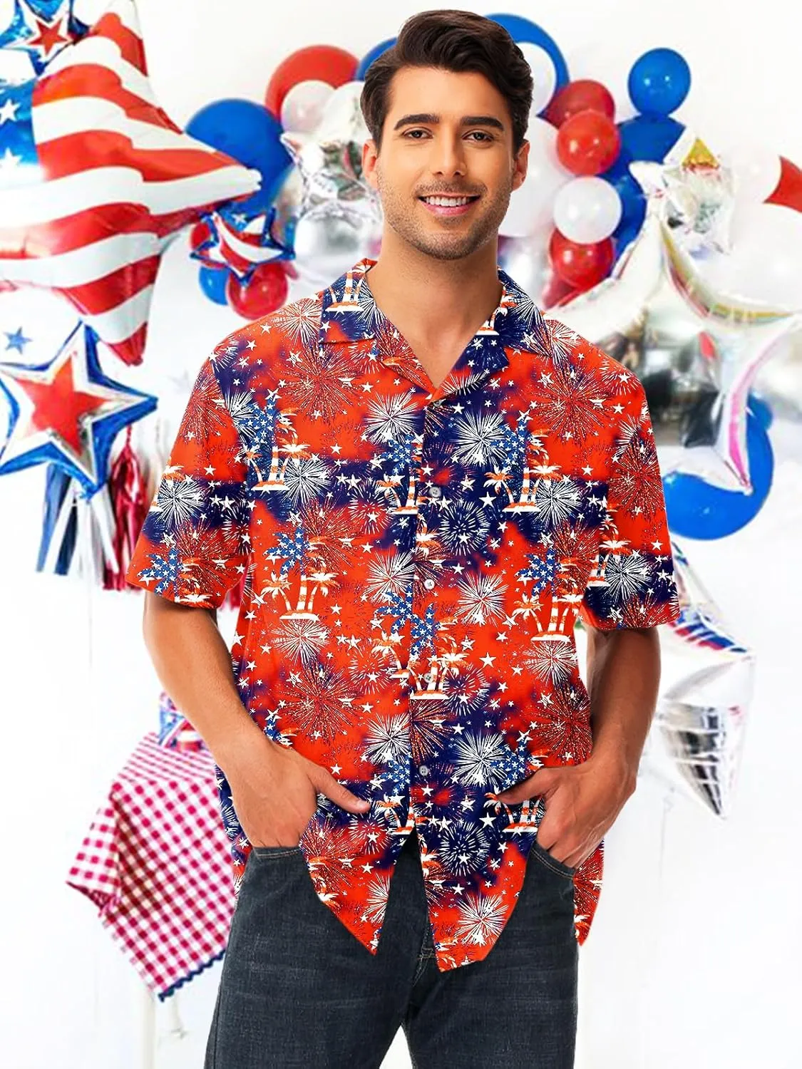 AOBUTE Men July 4th Shirts American Flag Hawaiian Shirt Funny LGBTQ Holiday Top