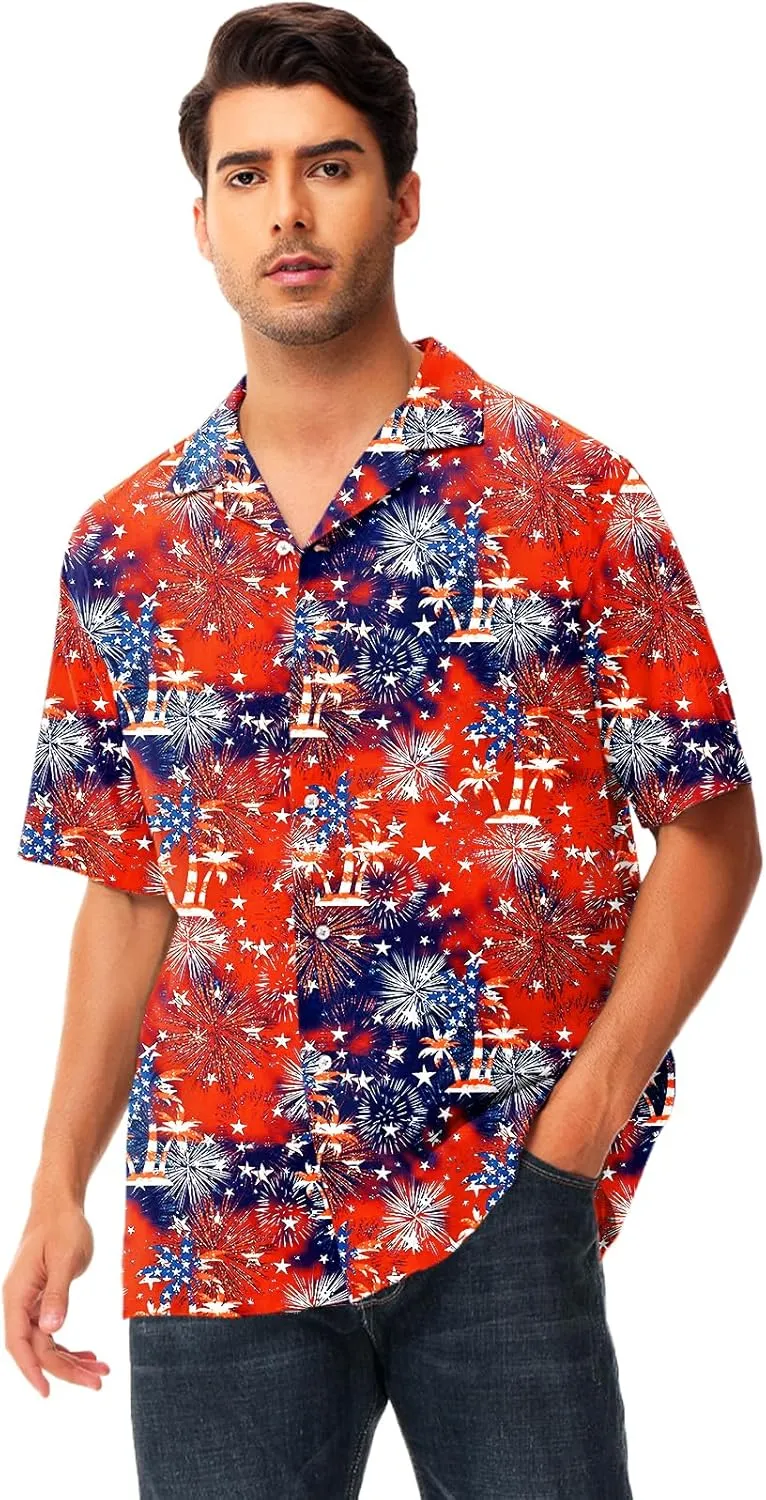 AOBUTE Men July 4th Shirts American Flag Hawaiian Shirt Funny LGBTQ Holiday Top