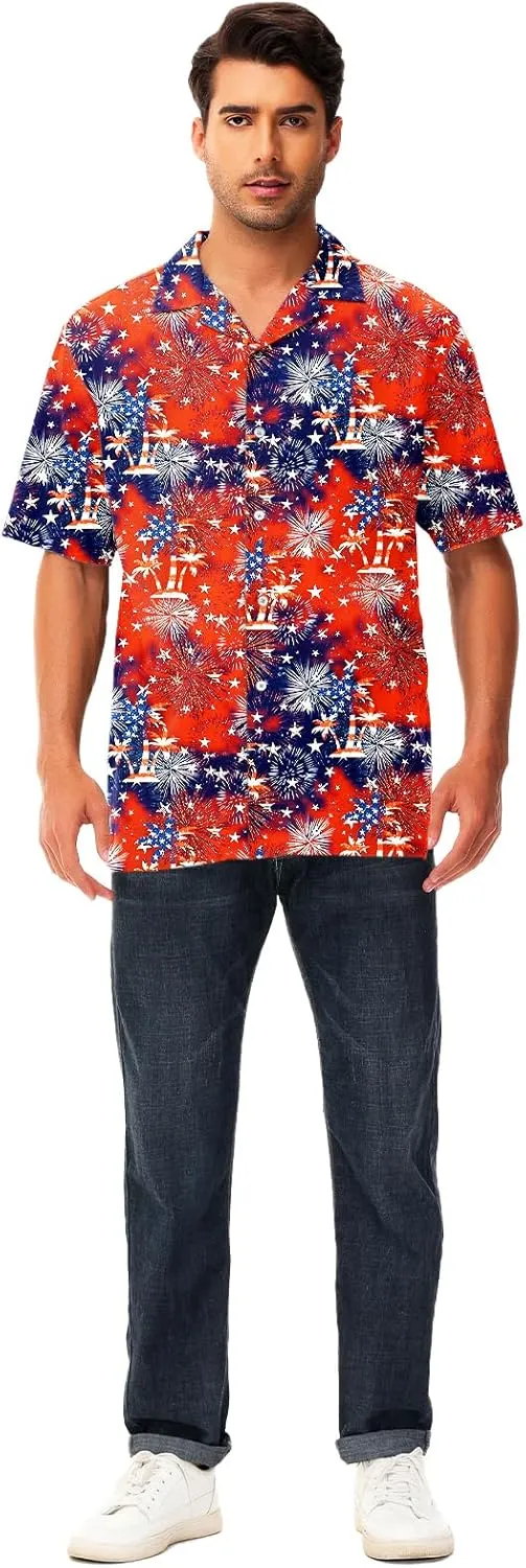AOBUTE Men July 4th Shirts American Flag Hawaiian Shirt Funny LGBTQ Holiday Top