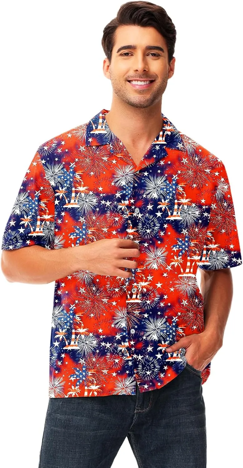 AOBUTE Men July 4th Shirts American Flag Hawaiian Shirt Funny LGBTQ Holiday Top