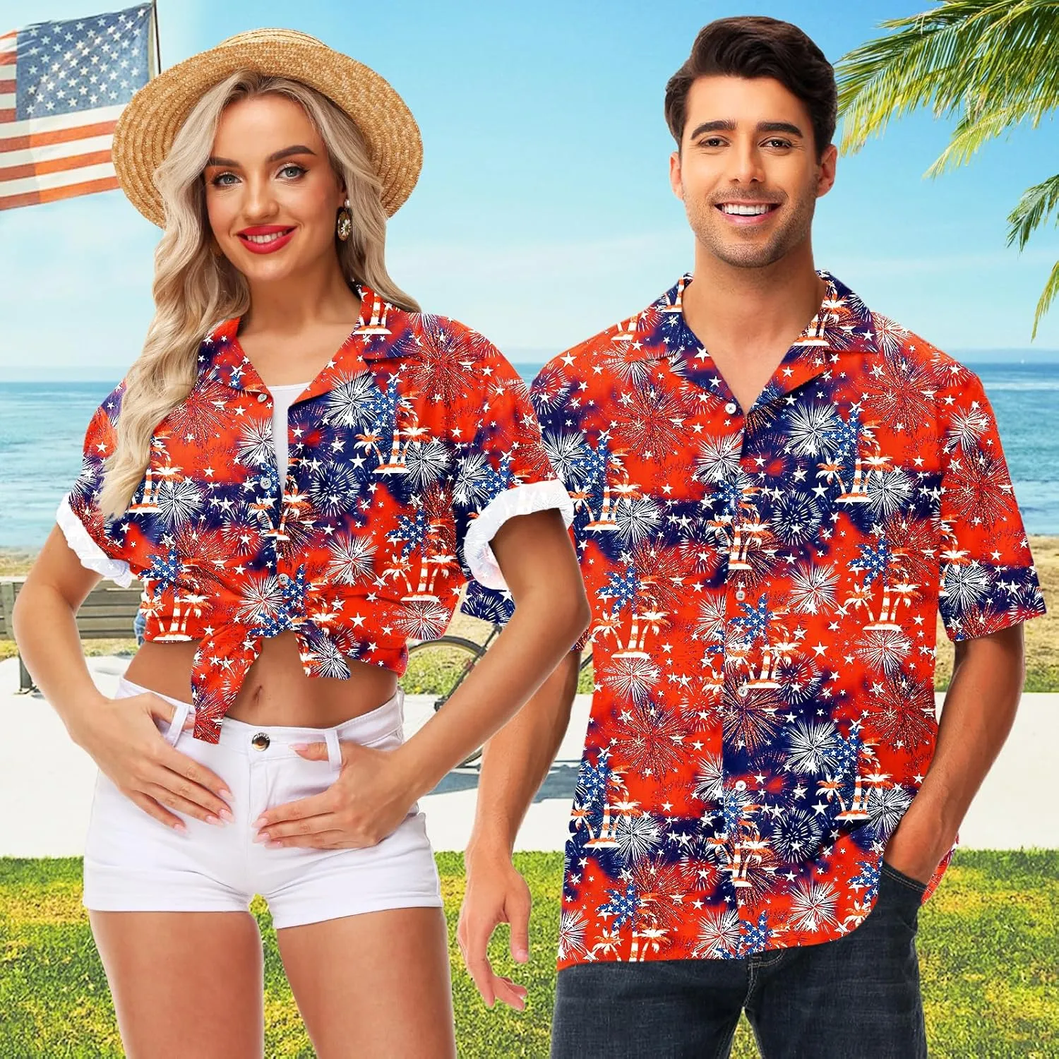 AOBUTE Men July 4th Shirts American Flag Hawaiian Shirt Funny LGBTQ Holiday Top