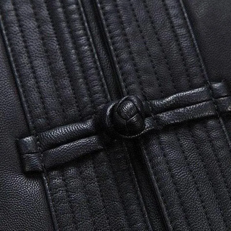 Aoleaky Chinese Style Men's Leather Coat Men Clothing Loose Embroidery Coatstang Suit Chinoiserie Jackets Outerwear