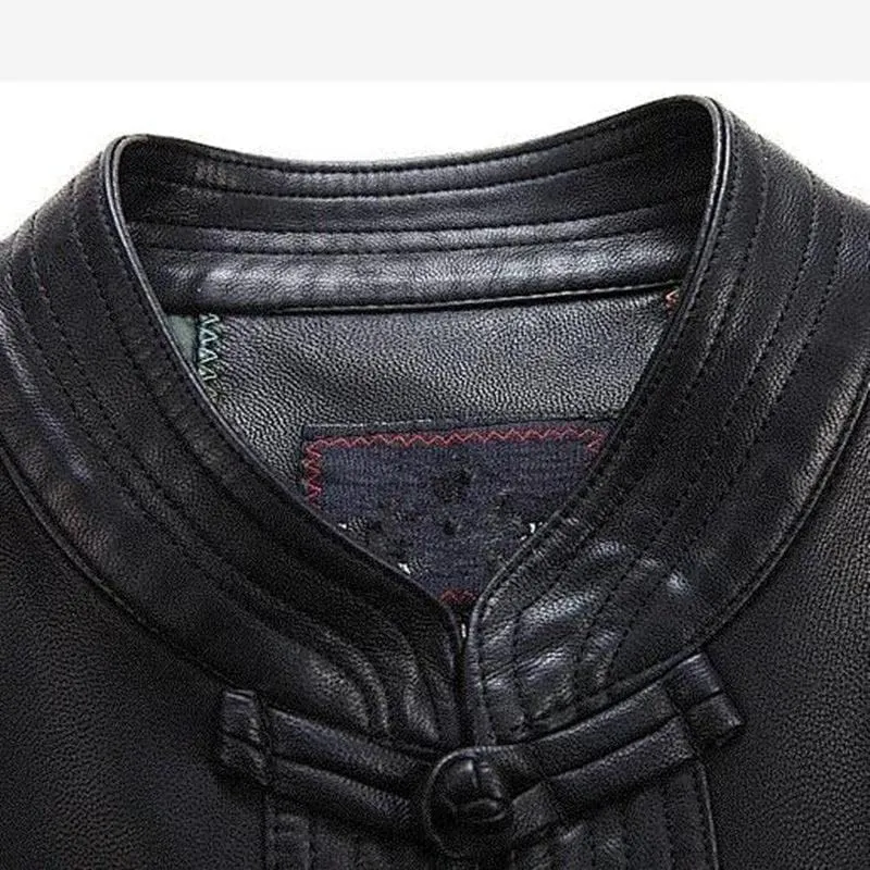 Aoleaky Chinese Style Men's Leather Coat Men Clothing Loose Embroidery Coatstang Suit Chinoiserie Jackets Outerwear